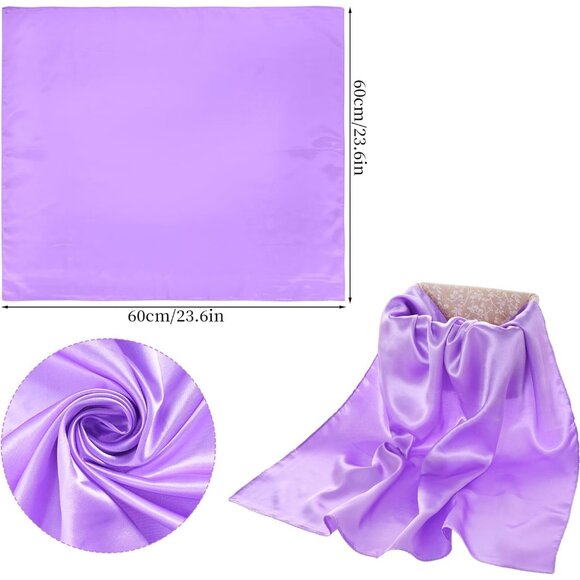 Women Light Purple Chiffon Square Ribbon Neck Scarf Satin Handkerchief Halloween - Picture 2 of 7